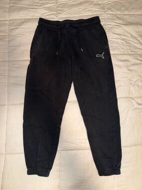 Puma Black Jogger Sweatpants with White Puma Cat Logo
